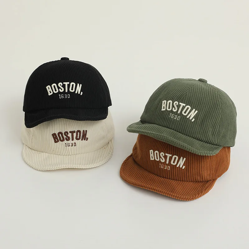 Solid Color Letter Baby Baseball Cap Winter Warm Corduroy Kids Peaked Hat Korean Soft Brim Adjustable Toddler Boy Girl Sun Hats