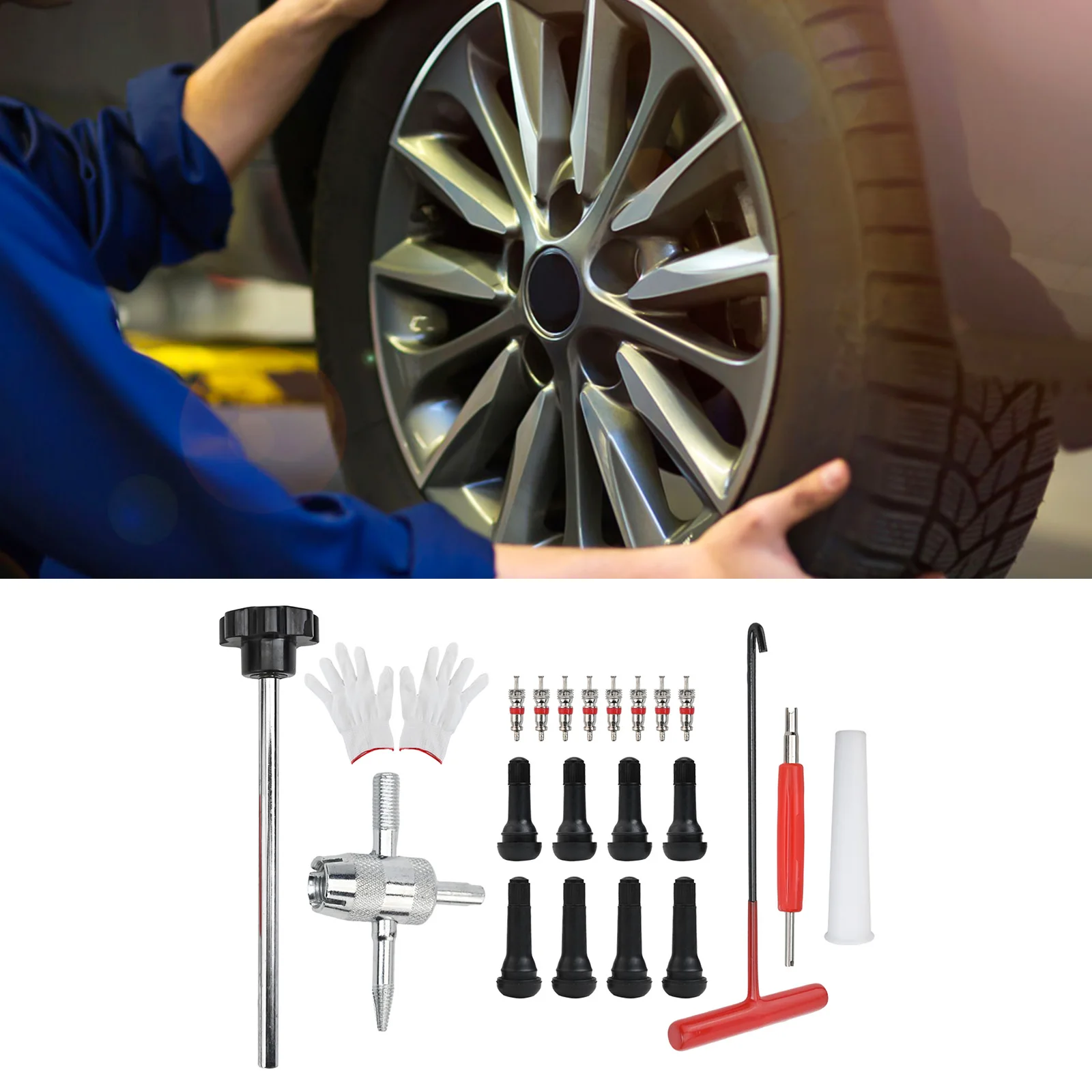 자동차 수리 키트 타이어 수리 도구 소형 타이어 밸브 도구 키트 T-후크 추출 ..