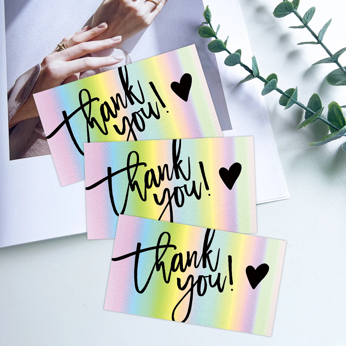 50Pcs Thank You Reflective Laser Cards Thank You Card Small Business Wedding Supplies Thanks Card for Gift Package Decorations