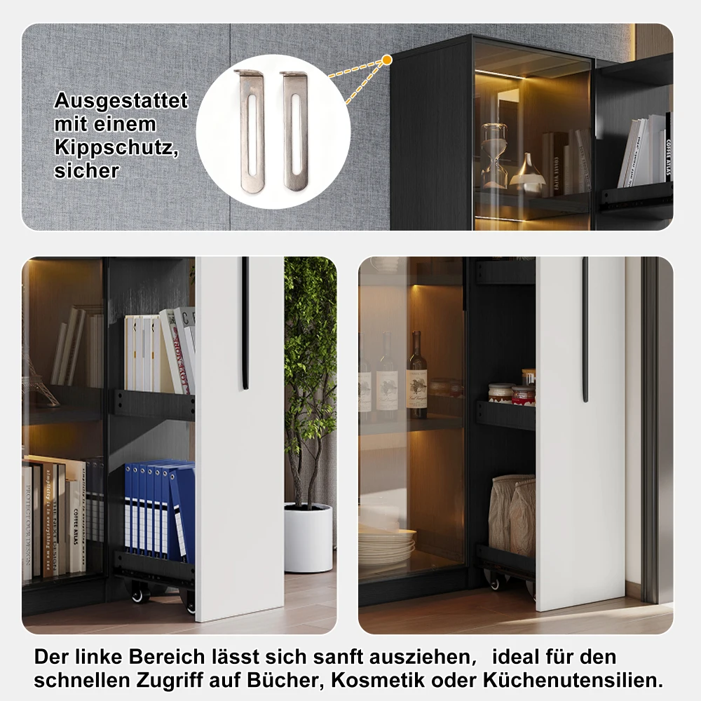70×40×160cm Moderne große Vitrine mit Glastüren, seitlichen Schubladen und integrierter LED-Beleuchtung, vielseitiger Weinschrank, Bücherregal – Detail 23