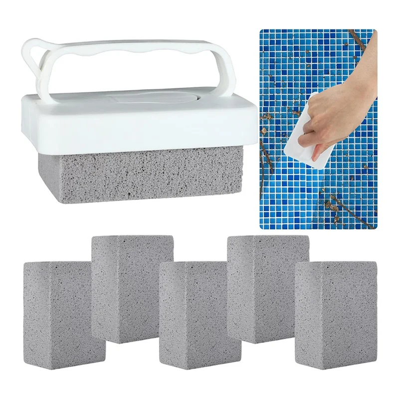 6 PCS Handheld Pool Pumice Stones Pool Clean Block With Handle For Swimming Pools Spa Tile