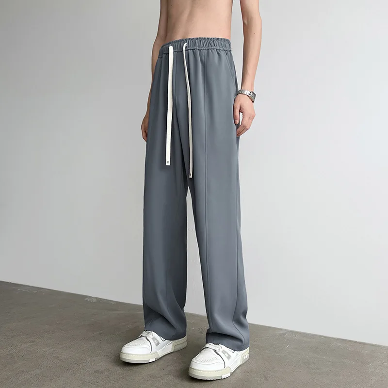 

Ice Silk Pants Men's Straight Tube Summer Versatile Wide Leg Casual Long Pants Men's Spring Wide Leg Pants Lightweight Trousers