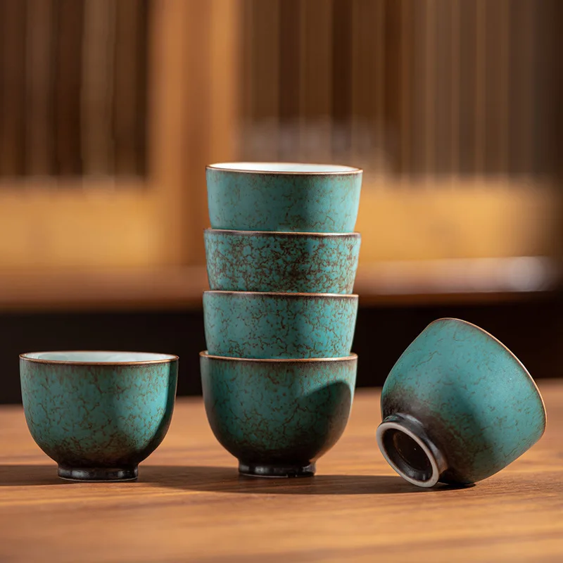 Japanese Style Teacup Vintage Ceramic Small Cup Crackle Glaze Green