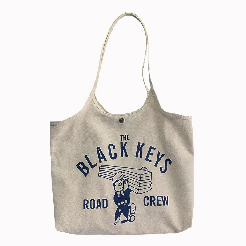 

Causal Road Crew Letters Print Shoulder Canvas Bag Cartoon Large Capacity Shopping Bag Hasp Shopper Tote Eco Handbags for Women