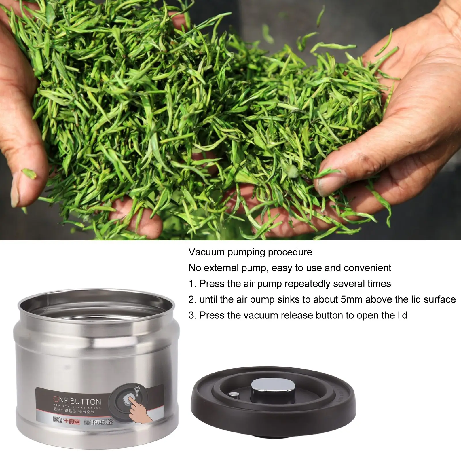 Food Storage Container 304 Stainless Steel Press Type Large Capacity Simple Vacuum Sealed Coffee Container for Home