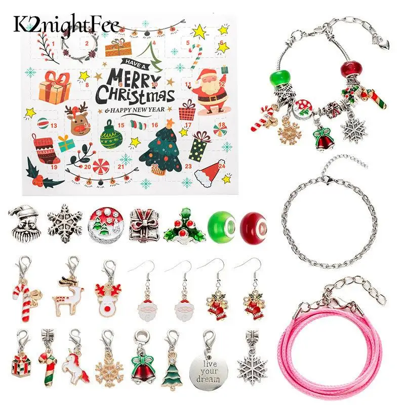 

Christmas Advent Calendar 24 Days Christmas Countdown Themed DIY Bracelet Kit For Girls Surprise Gifts