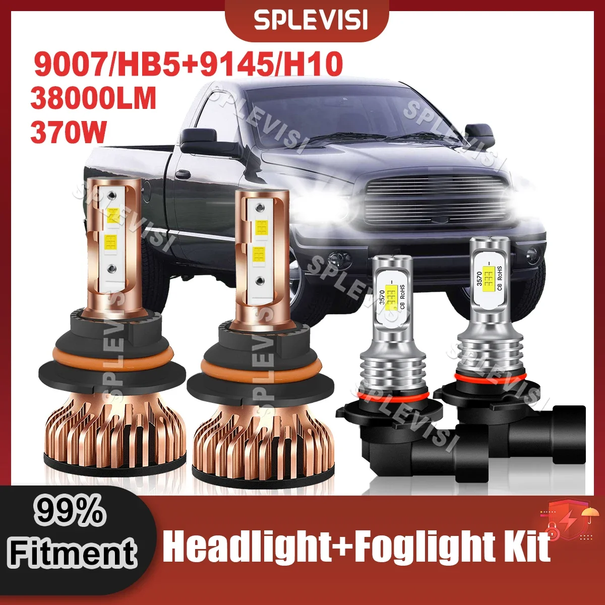 Plug And Play Sostituisci Led Headlight High Low Beam Fendinebbia Kit 370W 38000Lm Per Dodge Ram 1500 2500 3500 2002 2003 2004 2005
