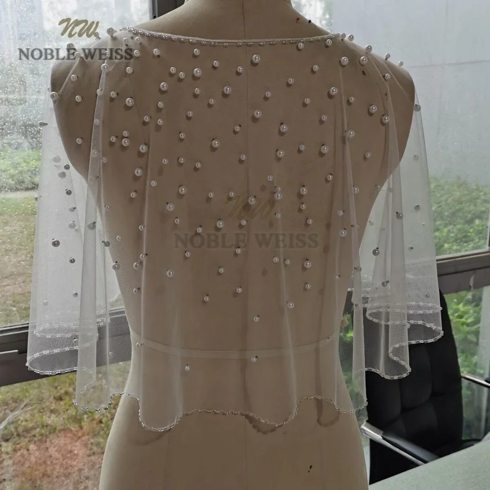 Pearls Tulle Satin Wedding Shawl Bolero Jackets For Bridal Party Coat Bridal Wrap Customized wedding shawl