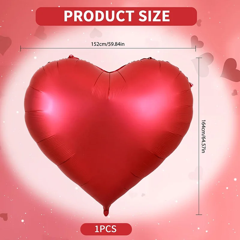 63Inch Giant Love Balloons Aluminum Red Heart Shaped Balloon for Wedding Valentine's Day Birthday Party Decoration Supplies