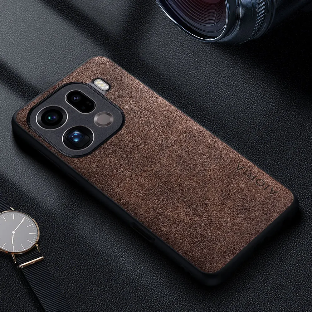 Premium Luxury PU Leather Retro Business Style Phone Case - Solid Color Cover