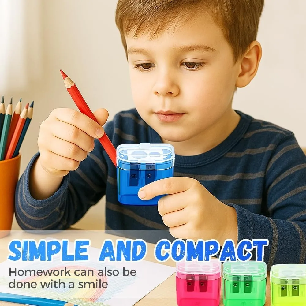 고품질 이중 구멍 연필깎이 휴대용 플라스틱 펜 샤프너 뚜껑 포함 연필깎이 도구 학교 사무용품