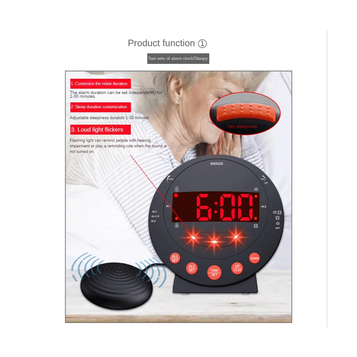 

Powerful Vibration Alarm Clock Elderly Deaf Home Digital Extra Loud Vibration Clock for Hearing Impaired EU Plug