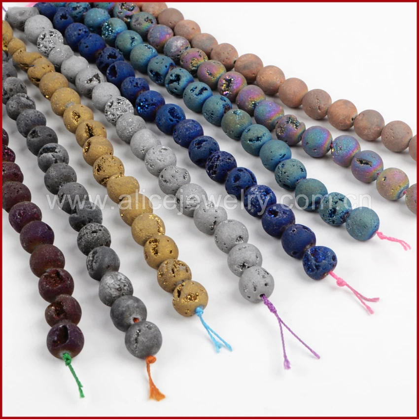 

12mm Natural Druzy Round Loose Beads Crystal Stone For Jewelry Making DIY Necklace Bracelet 40 Inches Free Shipping