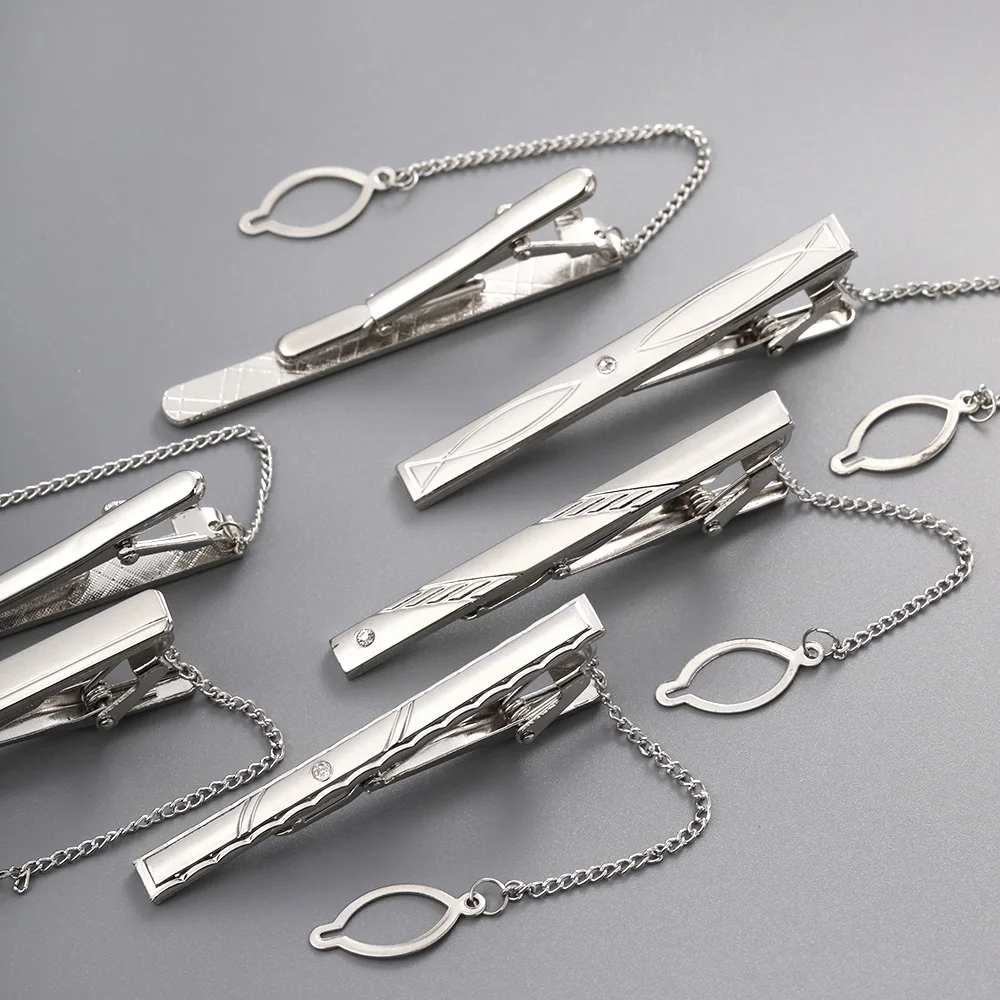Tie Clips Classic Necktie Clip For Business Men Silver Color Crystal Decor All Match Short Fashion Wedding Ornaments