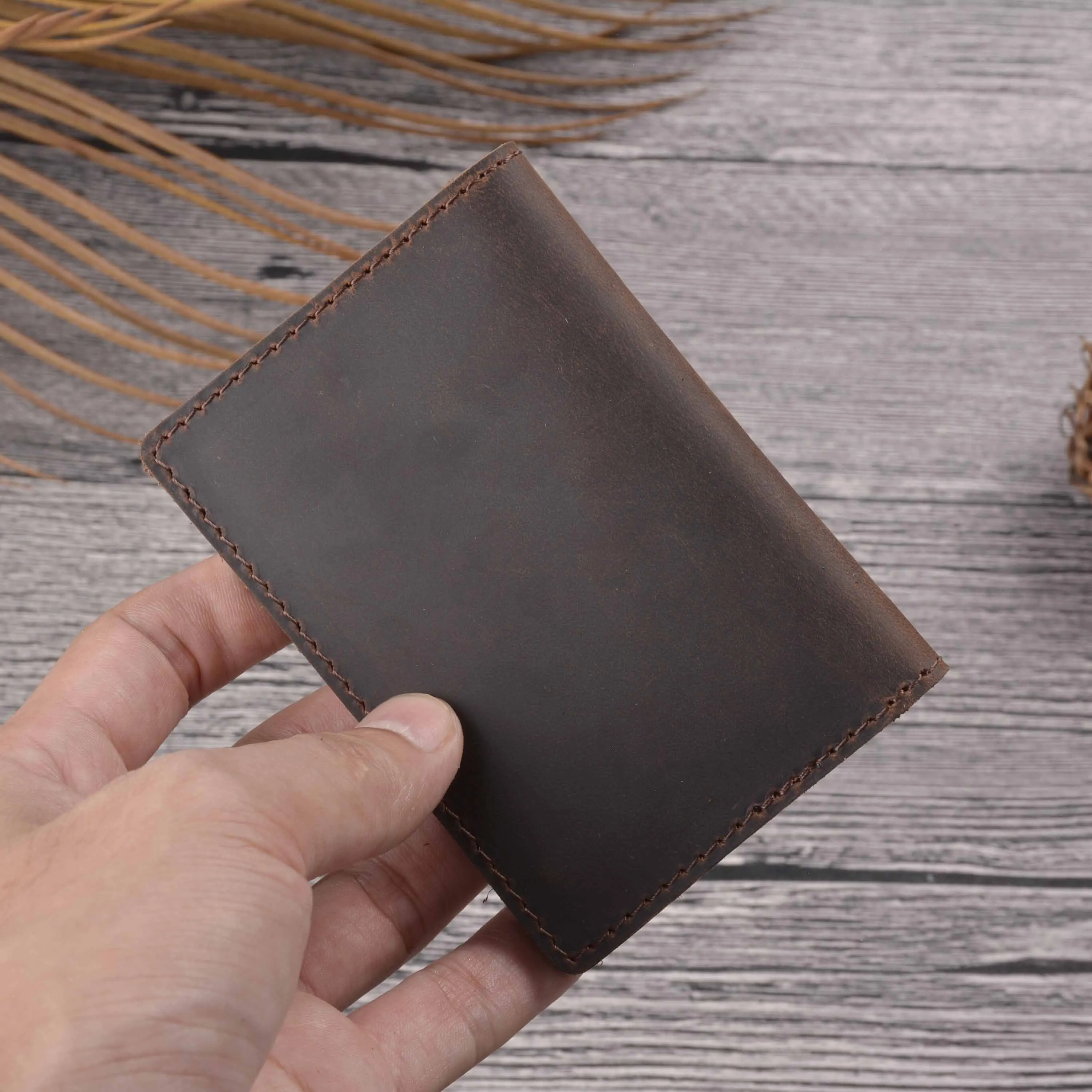 German Crazy Horse Leather Top-Grain Cowhide Slim Card Wallet-Minimalist Handmade Vintage Style Genuine Leather Card Holder wi