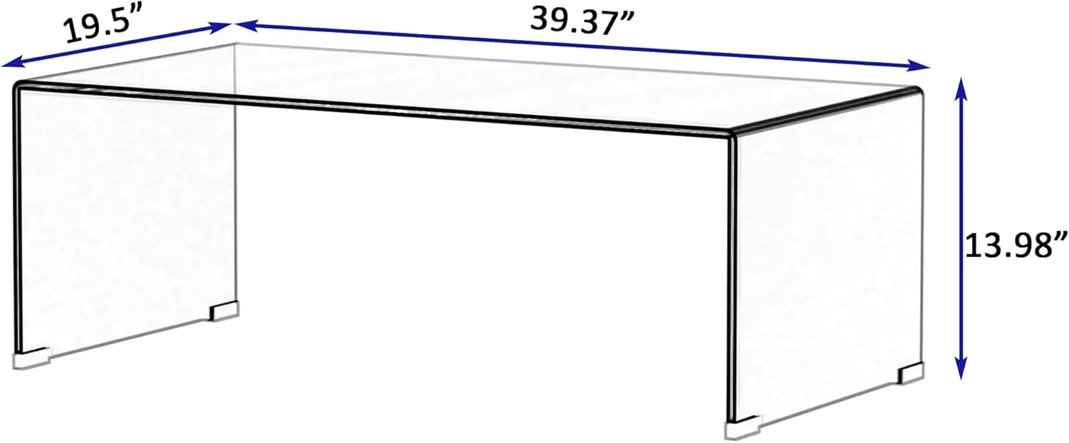 Meihua Tempered Glass Coffee Table for Living Room, Clear Center Table with 0.47 inch Tempered Glass, Transparent Modern Coffee