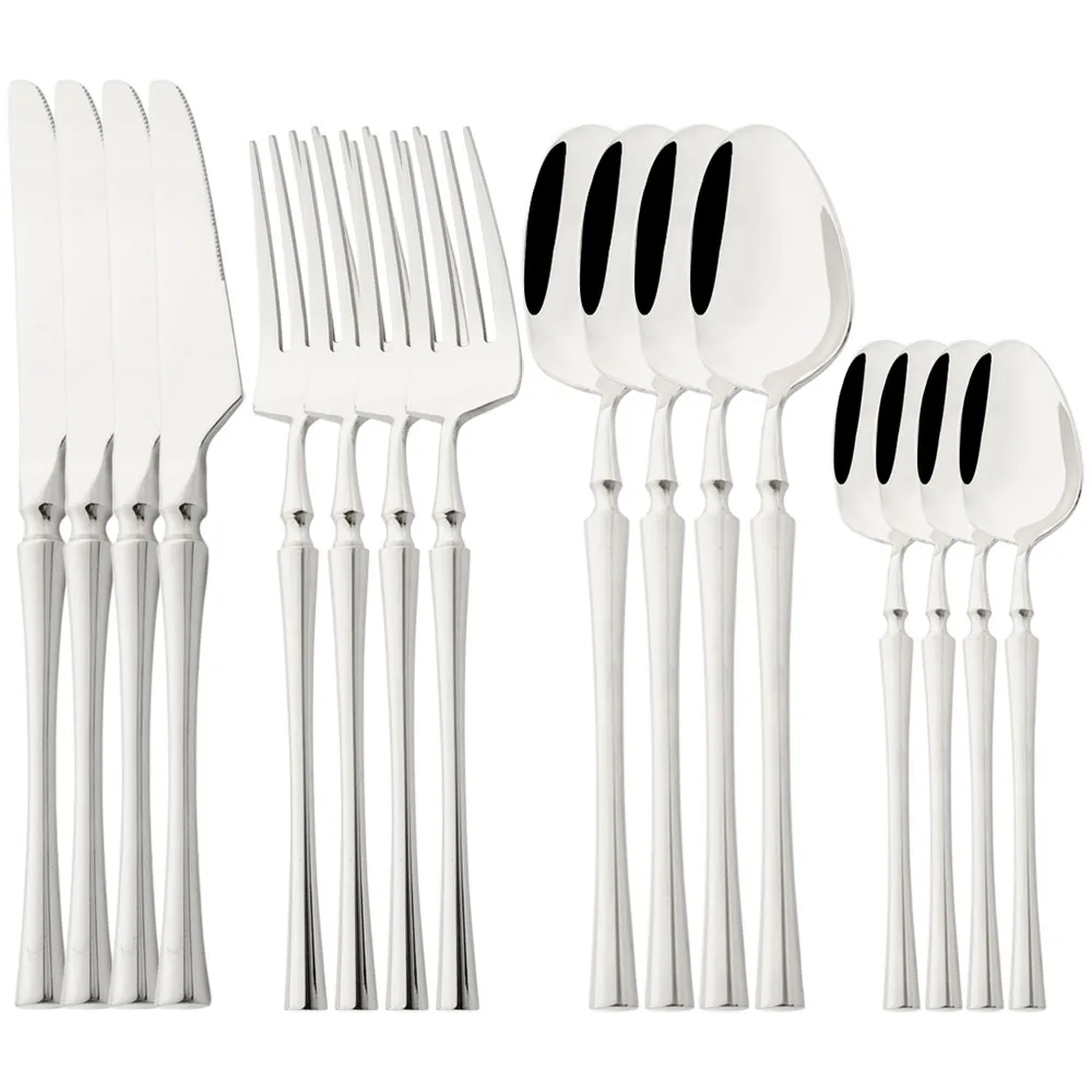 

16pcs Silver Kitchen Cutlery Set Fork Knife Spoons Dinnerware Dishwasher Safe 304 Stainless Steel Western Tableware Wedding Gift