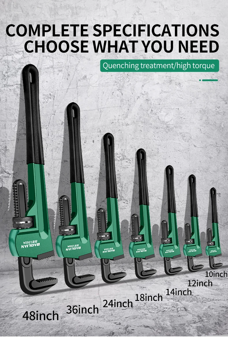 Robuster gerader Rohrzange aus Kohlenstoffstahl, verstellbares Sanitär-Handwerkzeug, 8' 10' 12' 14' 18' Universal-Industrie-Rohrzange – Detail 16