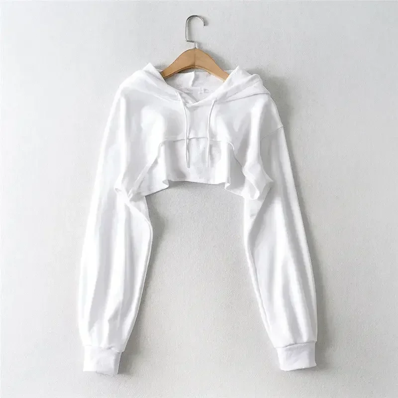 Hoodie Female Hoodie Personality Irregular Crop Ultra Short Style Long Sleeve Top Female Drop Shipping Sweatshirt Y2k Clothes 6