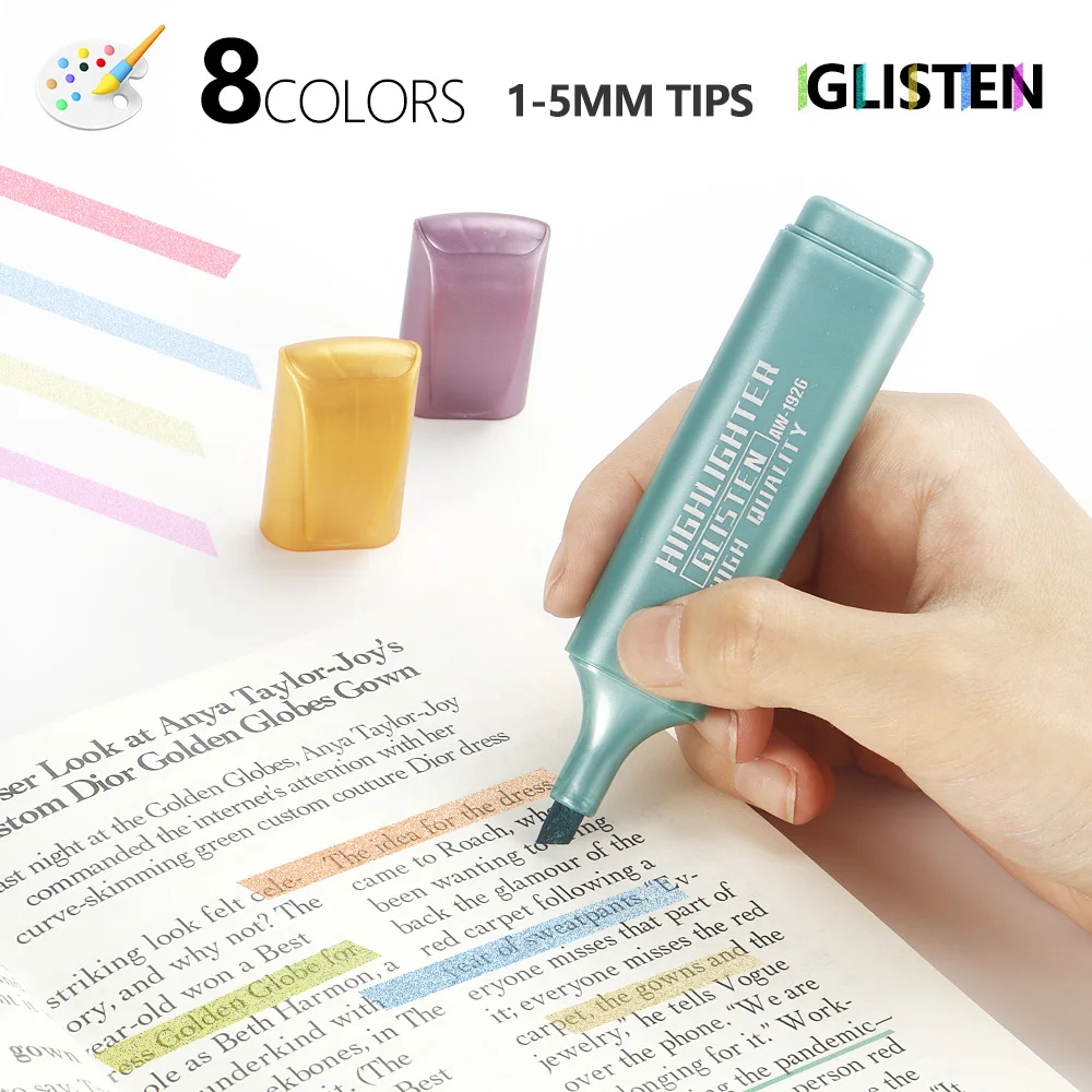 8 Colors Highlighter Pens Shining Highlighter Markers Kawaii Stationery Supplies Scrapbook for School Students Accessories - 4