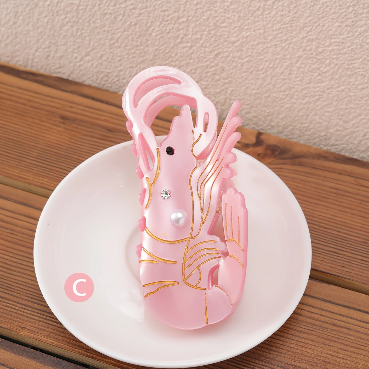 1-teilige personalisierte Haarklammer aus Garnelenperlen in Rotbraun und Rosa für den Sommerurlaub – Detail 9