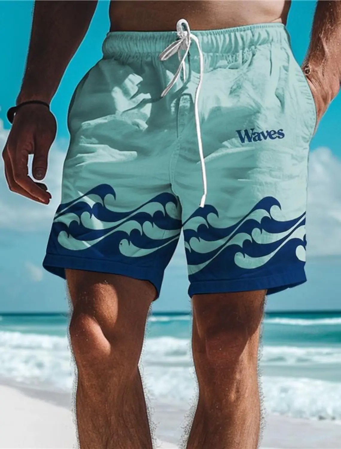 Waves Men's 3D Printed Board Shorts Swim Trunks Elastic Waist Drawstring Summer  New Hawaiian Beach Style Letter Design 3