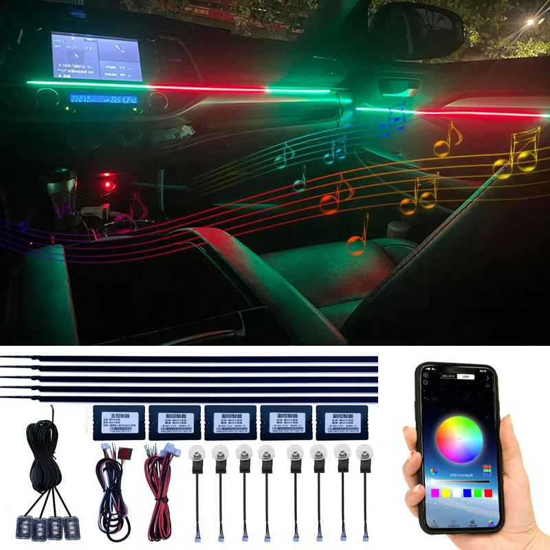 

Smart APP Ambient Lighting Strip LED acrylic fiber Car ns Atmosphere light symphony interior Flow Chasing ambient Light
