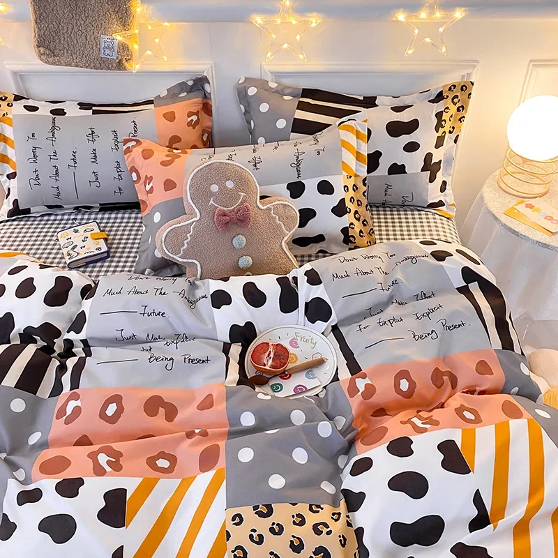 

Leopard Plaid Printed Polyester Nordic Bedding Set Adult Duvet Cover Sets Bedclothes Bed Linen Comforter Double Bedding Set