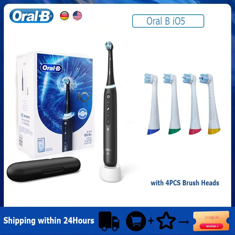 thumbnail image 1 of Cepillo de dientes eléctrico sónico Oral B iO5, recargable, con Bluetooth, sensor de presión inteligente, 5 modos, con cabezal de cepillo, caja de viaje para adultos, 1 of 5
