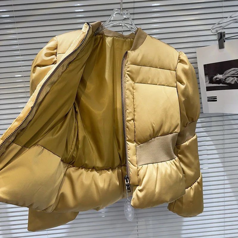 DEAT 2026 Winter New Items Fashion Women's Thread Waist Design Warm Jacket Casual Solid Color Zipper Cotton Padded Coat 11A01161
