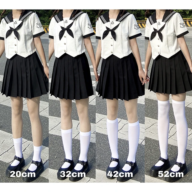 Chaussettes longues Style japonais pour écolières, bas JK Lolita noirs et  blancs, chaussettes hautes pour cuisses, couleur unie, Nylon, hauteur des  genoux - AliExpress