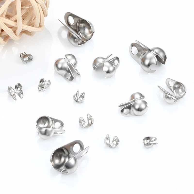 

Stainless Steel Fitting Ball Chains Calotte Crimps Beads Connectors End Clasps for DIY Bracelet Necklace Jewelry Making Supplies