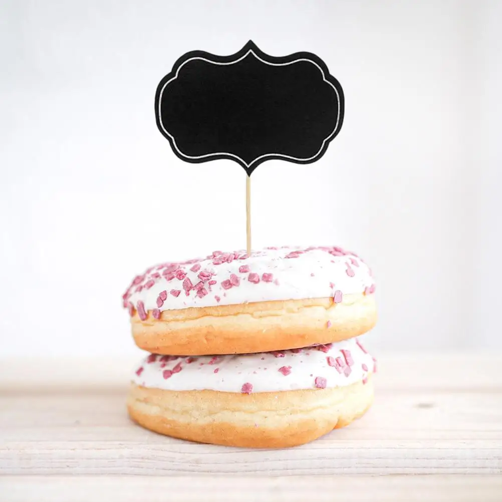 48Pcs Blackboard Sticker Labels Chalk Board Sign Writable Picks Wedding Cheese Markers Tags Toothpick Flags Cupcake