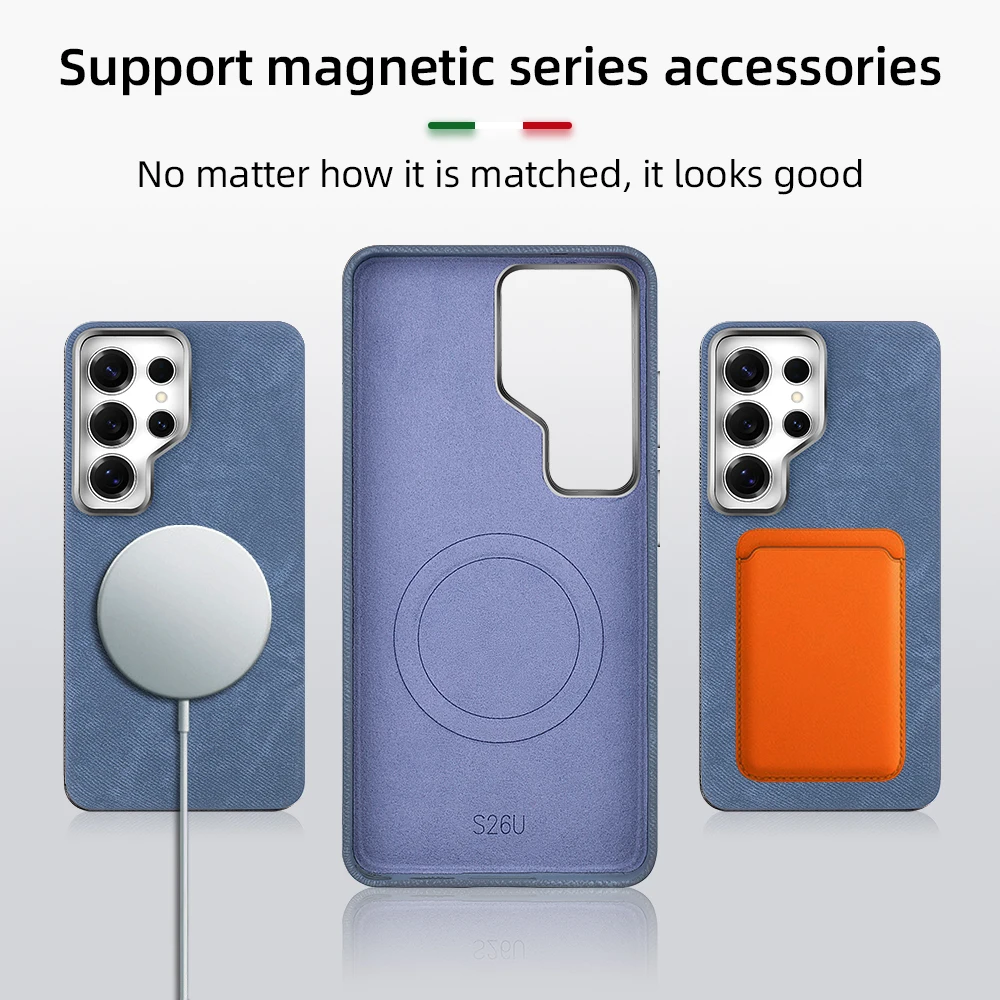 Vietao Microfiber Cell Phone Case with Magnetic Wireless Charging and Metal Camera Lens Protector