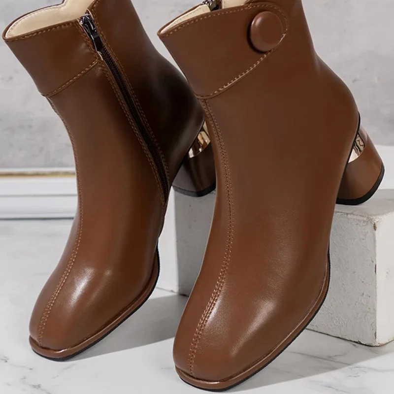 

Женские сапоги без застежки, однотонные сапоги из искусственной кожи на квадратном каблуке, до середины икры, с квадратным носком, на молнии, для зимы, 2024