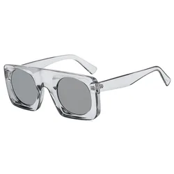 Stylish Designer Square Sunglasses with Round Lens and UV400 Protection (Transparent Gray)