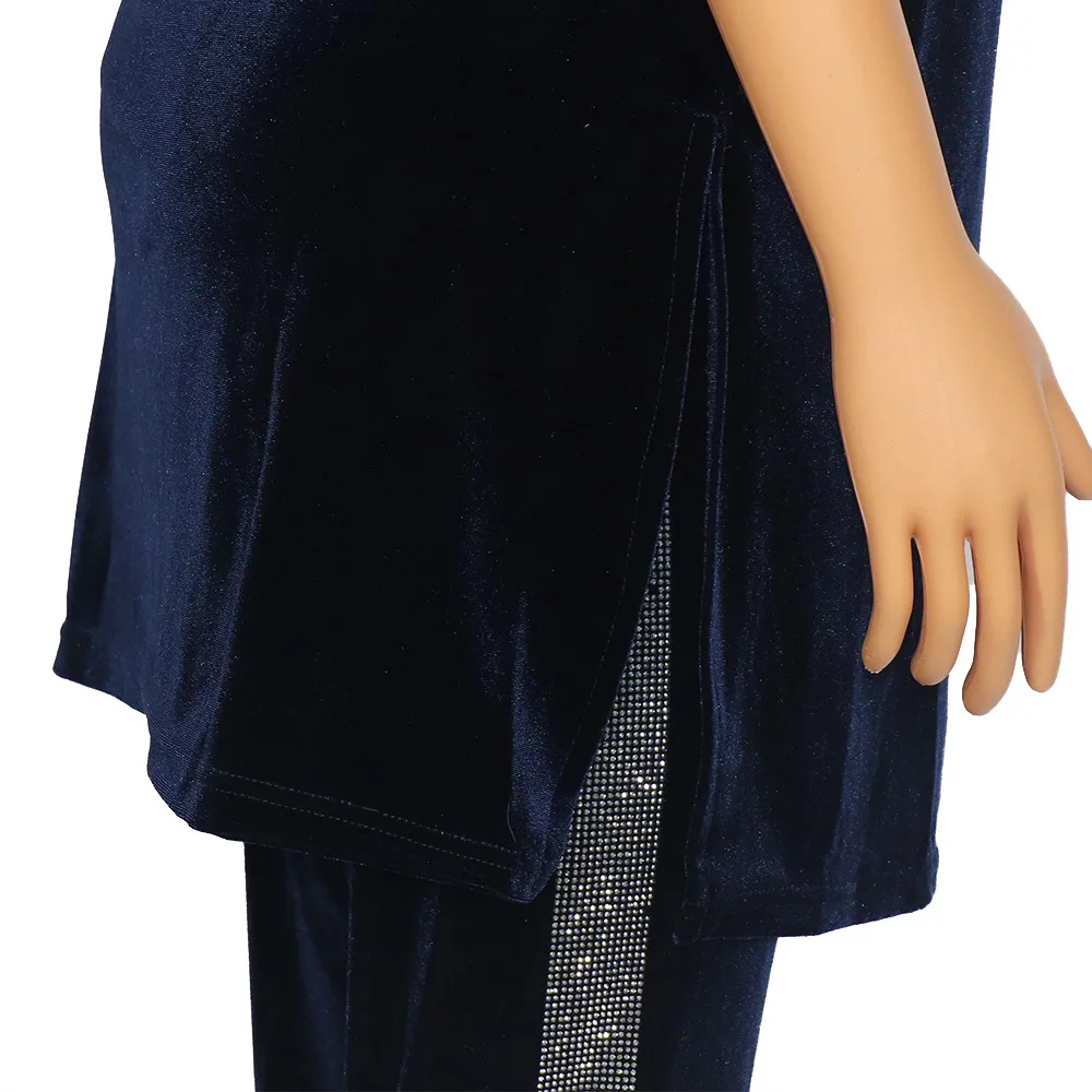 Velvet Slim Pencil Pant Sets Women Casual Two Piece Set Sequins Short Sleeve Long Top Matching Sets Tracksuit Streetwear 2024 6