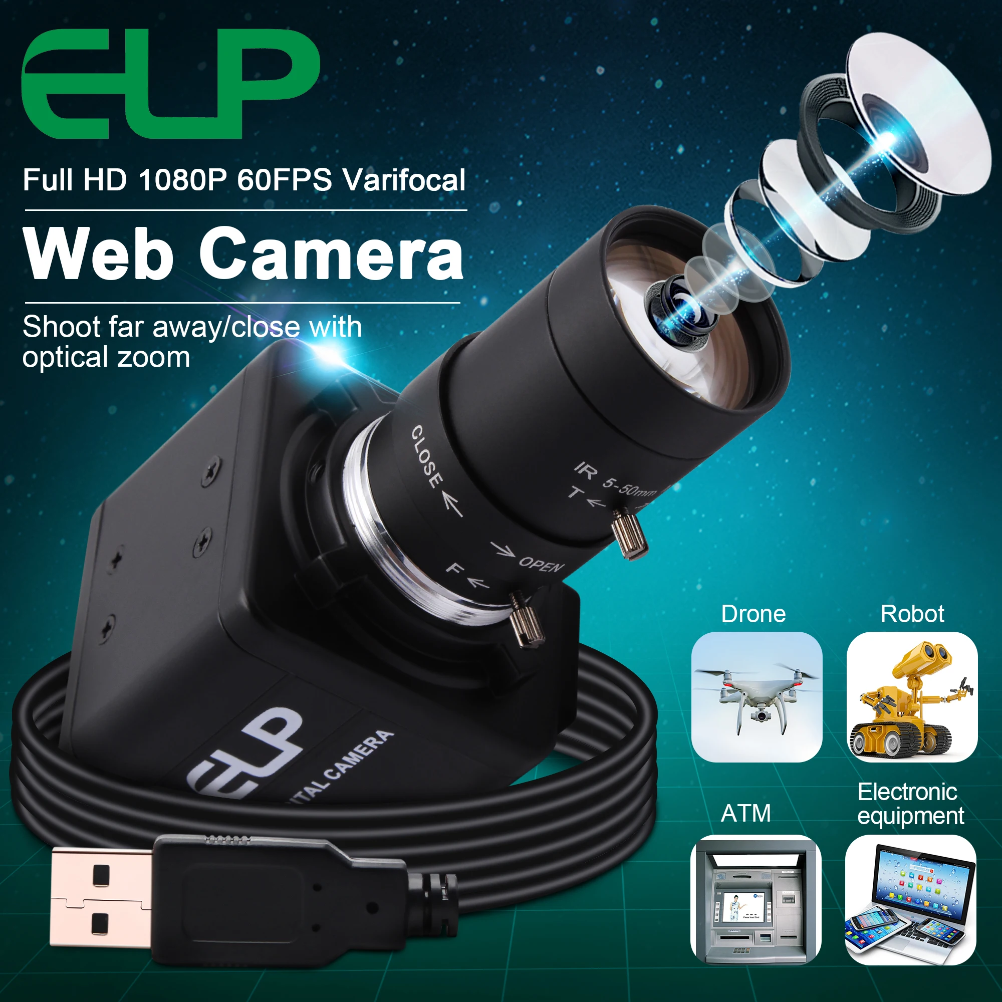 ELP  MJPEG 1080P 60fps/ 720P 120fps/ 360P 260fps UVC ȴϺ OV4689 CMOS USB ķ ī޶,    