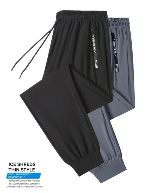 Pantalon d'été en soie glacée pour hommes, Style fin, sport, séchage rapide, jambes droites drapées, jambes larges, pantalons longs décontractés pour hommes, nouvelle collection 2