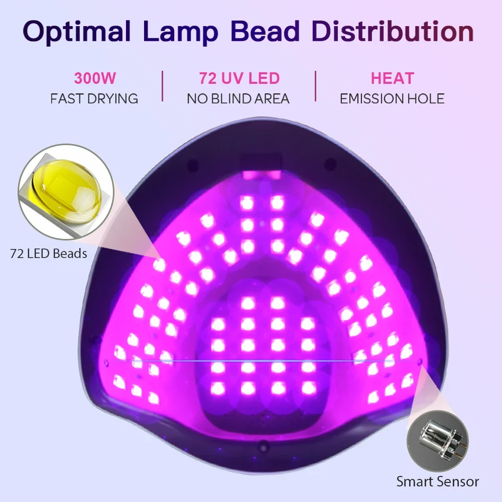 손톱 경화용 UV LED 네일 램프, 대형 스크린, 전문 네일 장비, 매니큐어 건조 램프, 모든 젤 광택제, 300W