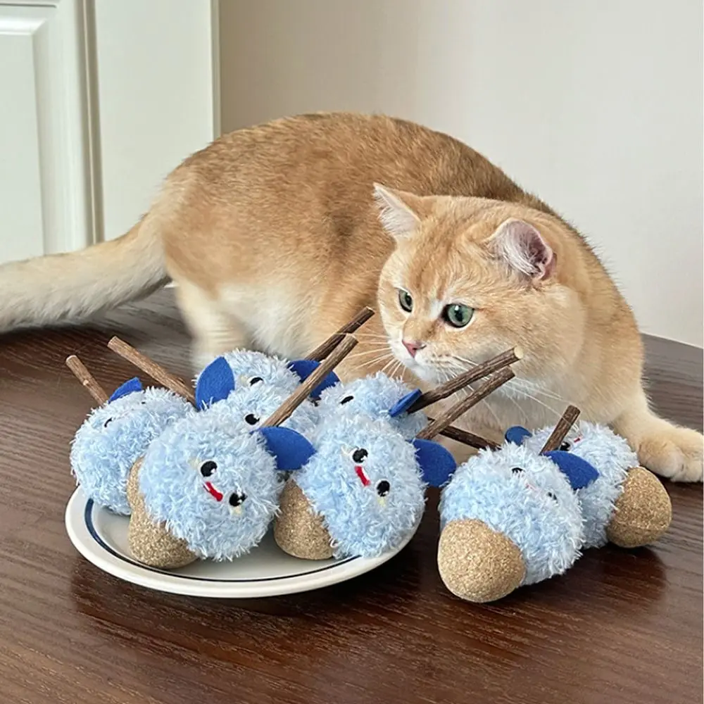 Funny Plush Kitten Chew Toy Cute Wooden Cats Grinding Teeth Sticks Cartoon Bite Resistant Cat Mint Sticks Cleaning Teeth