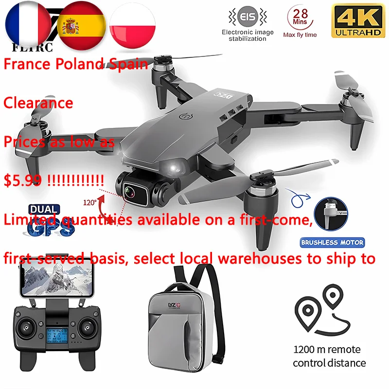 Дрон L900 Pro, радиус 1,2км, 2 камеры, основная-4К HD, GPS, складной, мотор бесколлекторный, дистанционное управление