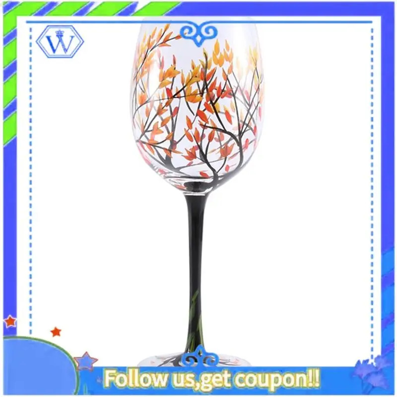 Easy To Use Autumn Tree Wine Glass-Fall Colors-Leaves Of Red, Yellow, Orange Hand Painted Fall Leaf