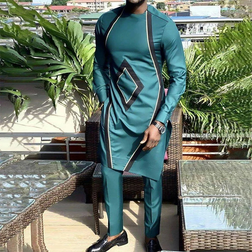 Banquet Ethnic Wind Dashiki Summer New Top Personality Print And Pants 2-Piece Casual Elegant Atmosphere Slim Young Men's Suit