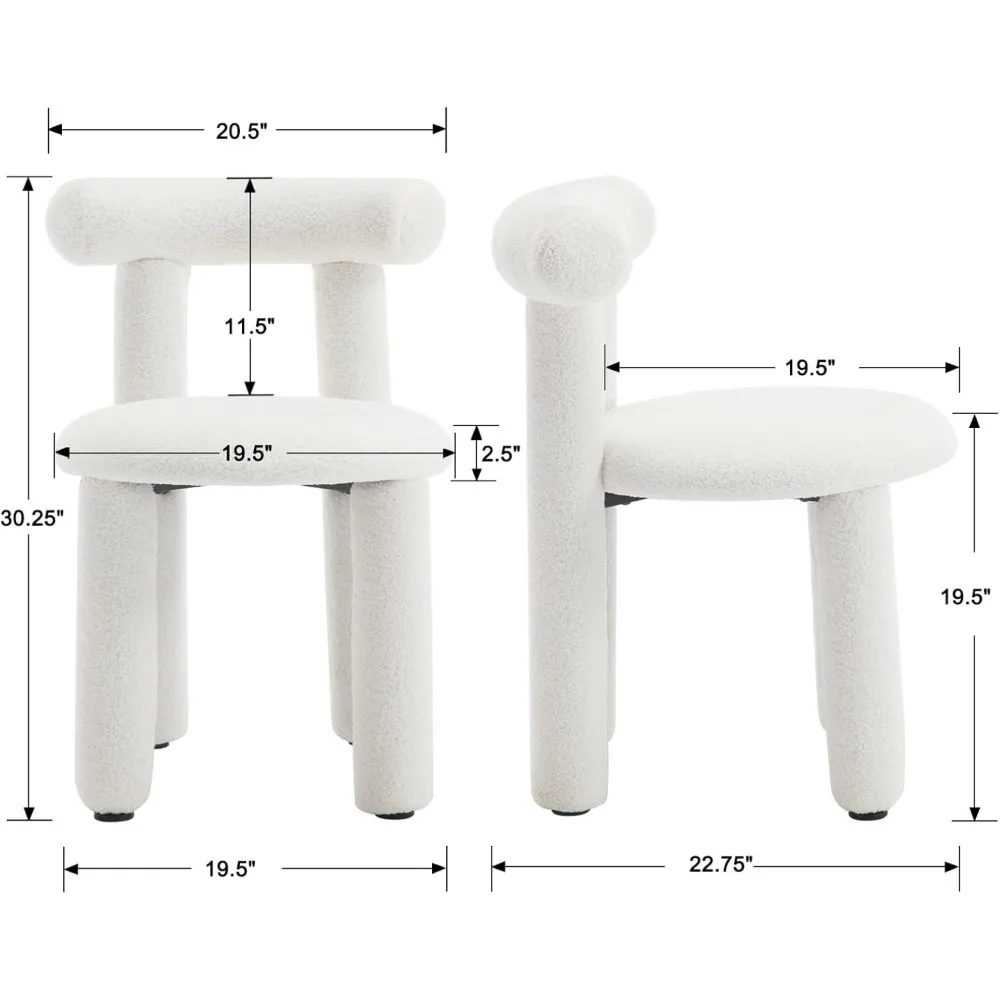 Modern Boucle Dining Chairs Set of 4, Sherpa Fabric Upholstered Barrel Dining Chairs Armless Curved Back Accent Chairs 2