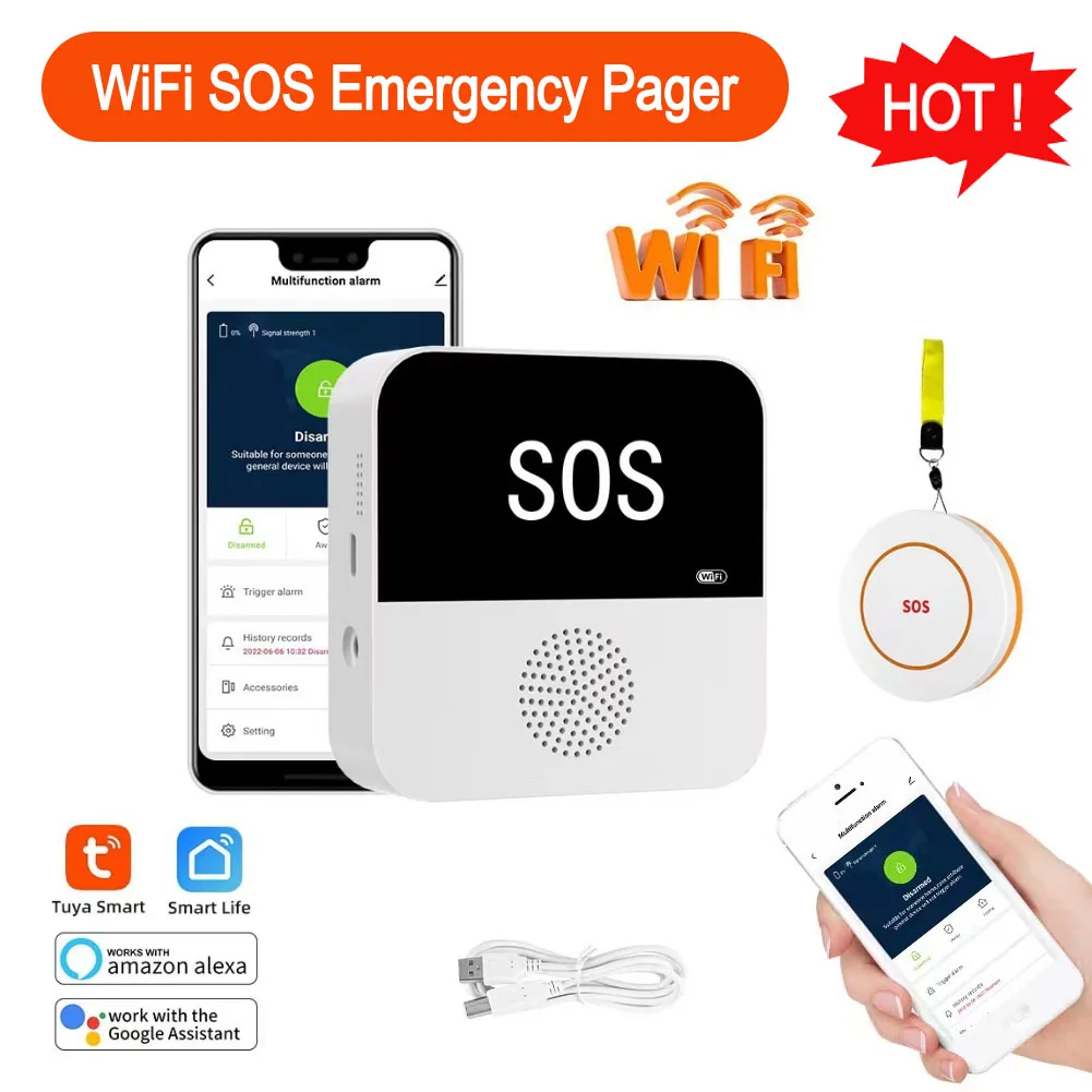 

Tuya WiFi SOS Medical Alarm System Smart Home Elderly Emergency Pager Doorbell Function For Seniors Patients Elderly At Home