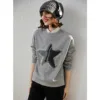 LOUIS YAO 2024 Winter Collection with Thick Velvet Women's Hoodie Three Dimensional Embroidered Pentagram Long Sleeve Top 3