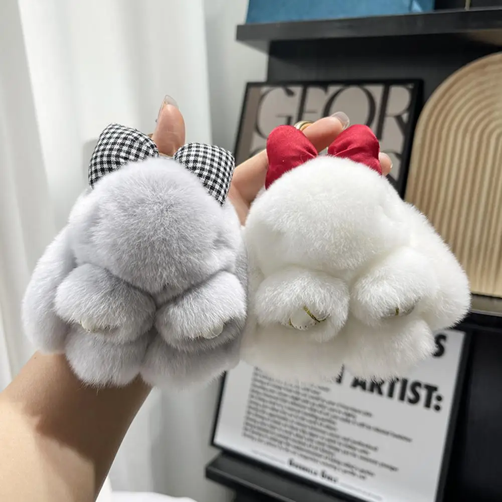 작은 토끼 키 체인, 푹신한 인조 모피 토끼 키 체인, 사랑스러운 봉제 토끼 인형, DIY 핸드백 또는 어린이용 배낭 장식
