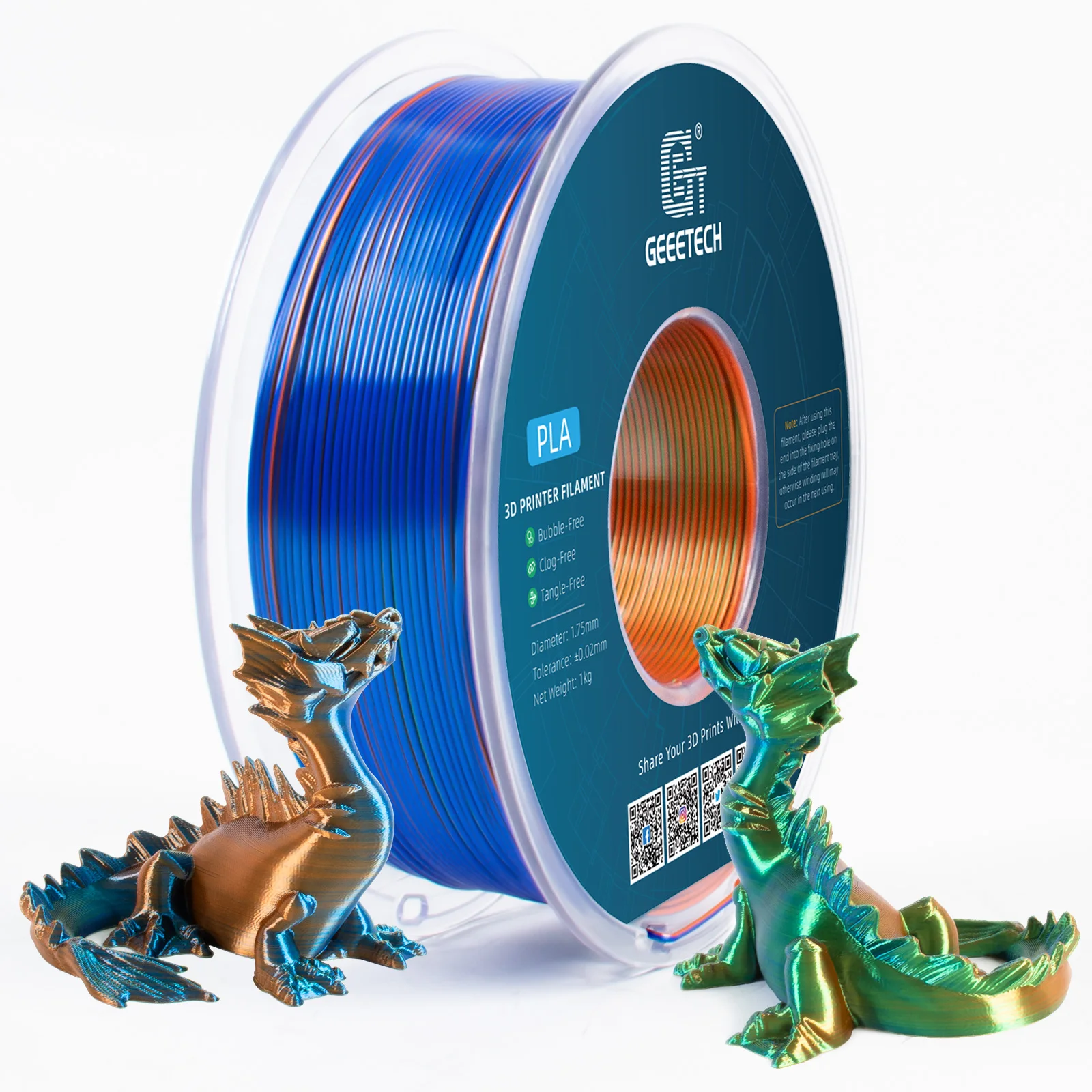 Geeetech Three Tri Color Silk PLA Filament , 3D Filament 1,75 mm 1KG Spool Wire (+/-0.03mm) Vacuum packaging, special color