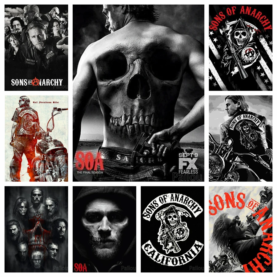 Son Of Anarchy 5D DIY diamond painting full round drill mosaic death skull motorcycle cross stitch handwork home decor